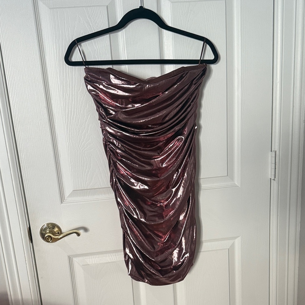 NWT ASTR Strapless Metallic bronze Dress LARGE